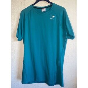 Gym shark Shirt Mens athletic gym run M Teal SS train sport reflective light